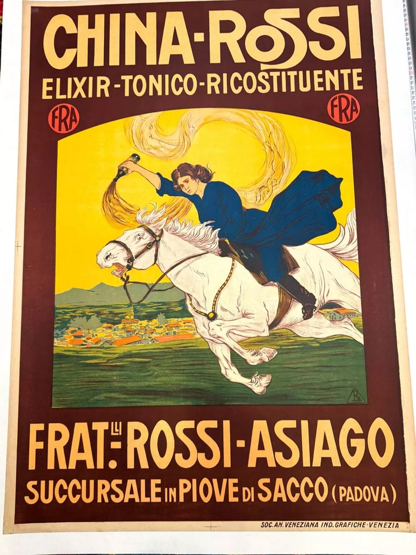 CHINA ROSSI ADAGIO ITALIAN LIQUOR POSTER AUTHENTIC ORIGINAL PRINTING 1920: Condition: Used,Size: Medium,Date of Creation: 1950-1969,Title: CHINA-ROSSI,Material: Canvas, Paper,Certificate of Authenticity (COA): Yes,Original/Licensed Reprint: Original,Region of Origin: VENISE,