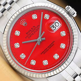 ROLEX MENS DATEJUST RED DIAMOND DIAL 18K WHITE GOLD STEEL WATCH w/ JUBILEE BAND (1 of 8)