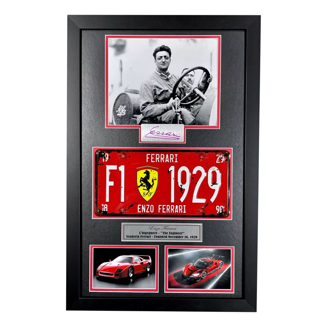 Enzo Ferrari Car License Plate Framed Memorabilia 1929 F1 Formula 1 8x10 Photo (1 of 7)