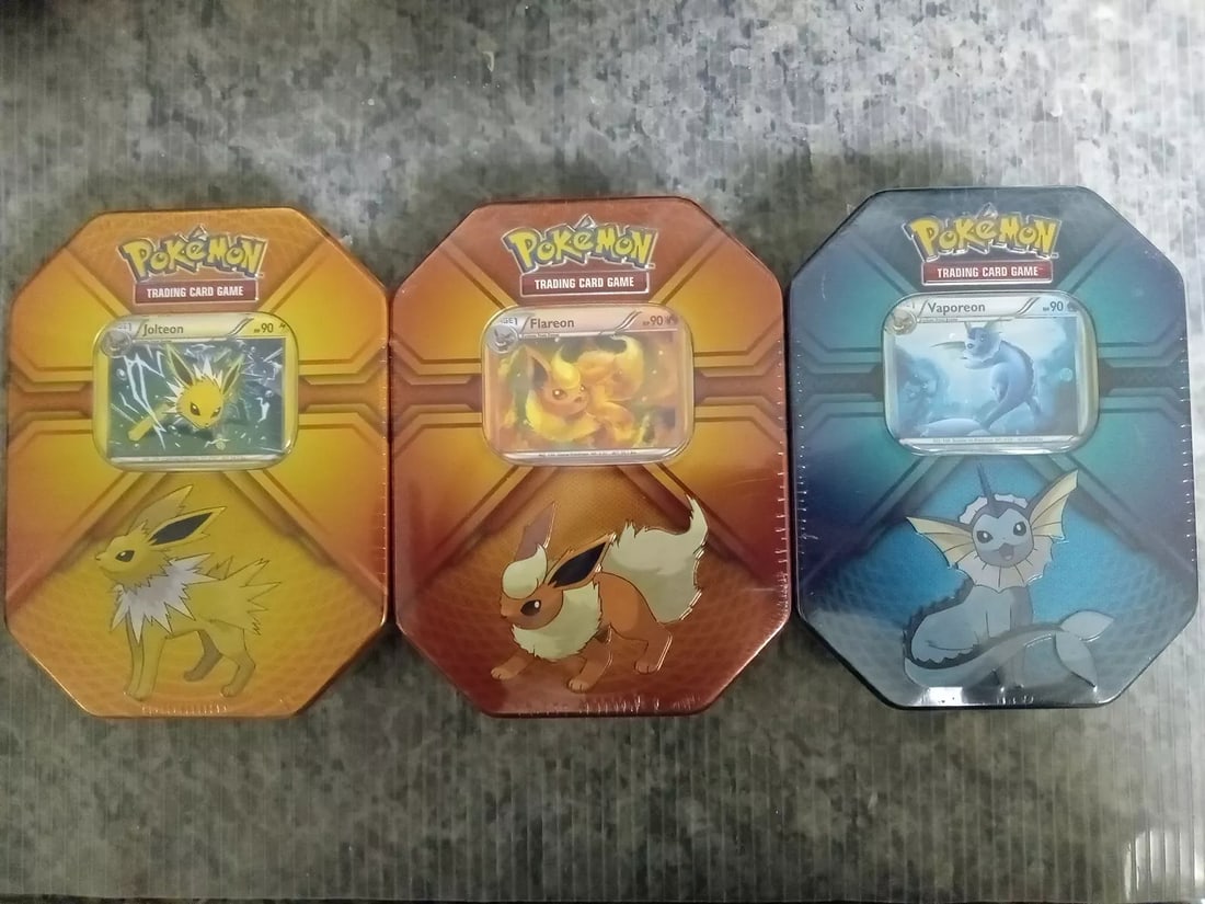 SEALED Pokemon TCG Triple Effect Tin Set LOT Vaporeon Jolteon Flareon (1 of 2)