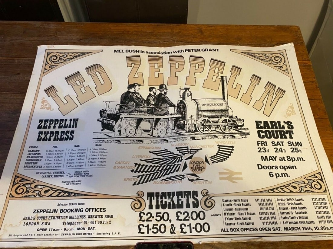Led Zeppelin original zeppelin express 1975 Earls Court concert poster (1 of 1)