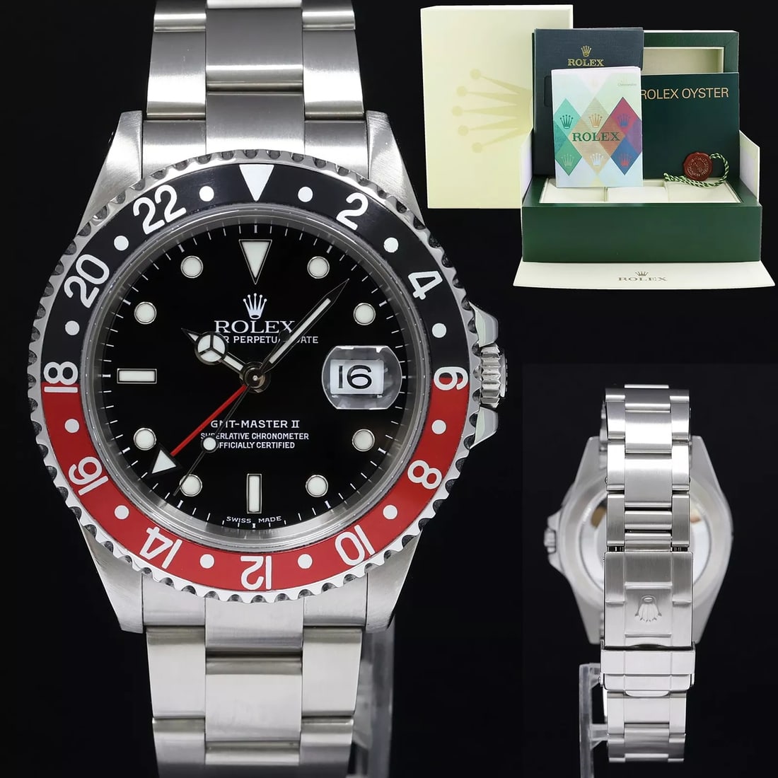 2003 PAPERS MINT Rolex GMT-Master II Coke Red Black Steel 16710 40mm Watch Box (1 of 7)