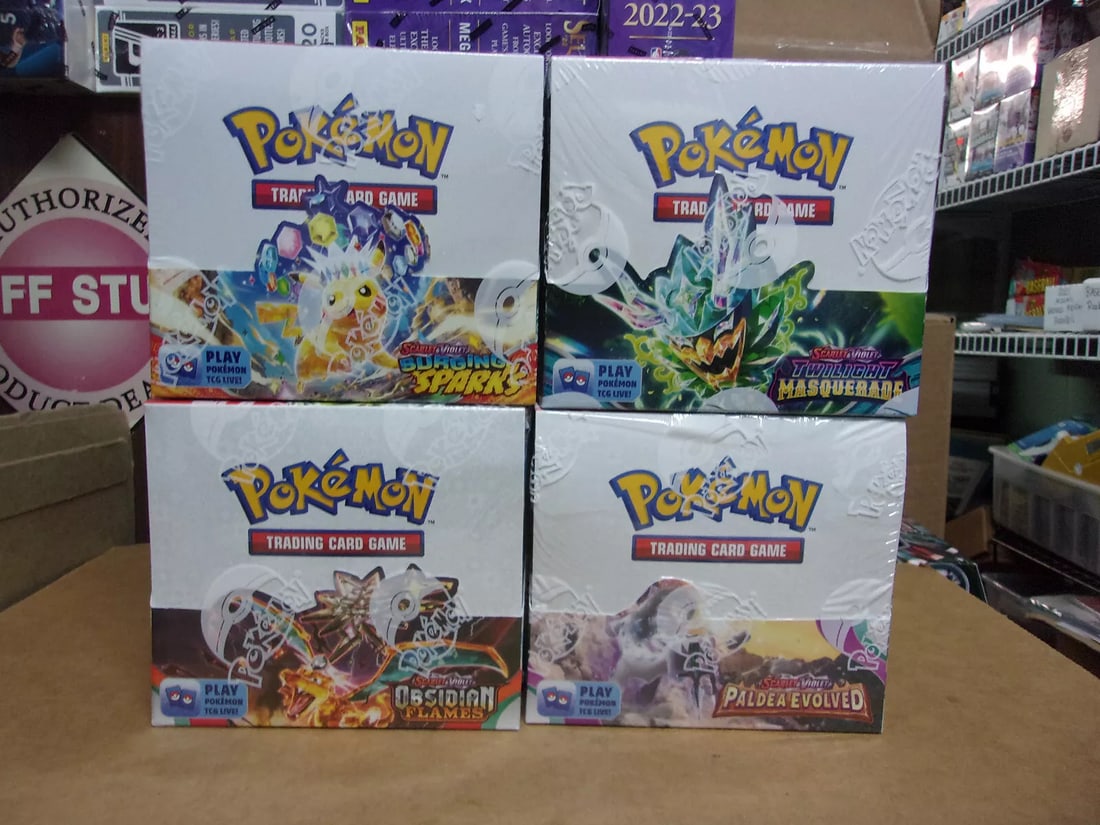 POKEMON TWILIGHT + PALDEA EVOLVED + OBSIDIAN + SURGING SPARKS BOOSTER BOX LOT (1 of 1)