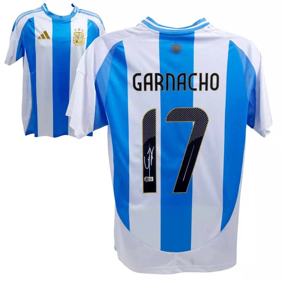 Alejandro Garnacho Signed 2024-25 Argentina Home Soccer Jersey #17 - Beckett COA: Country/Region of Manufacture: Argentina,Player: Alejandro Garnacho,Sport: Soccer,Signed: Yes,Original/Reprint: Original,Autograph Authentication: Beckett Authentication Services (BAS),Product: Jersey