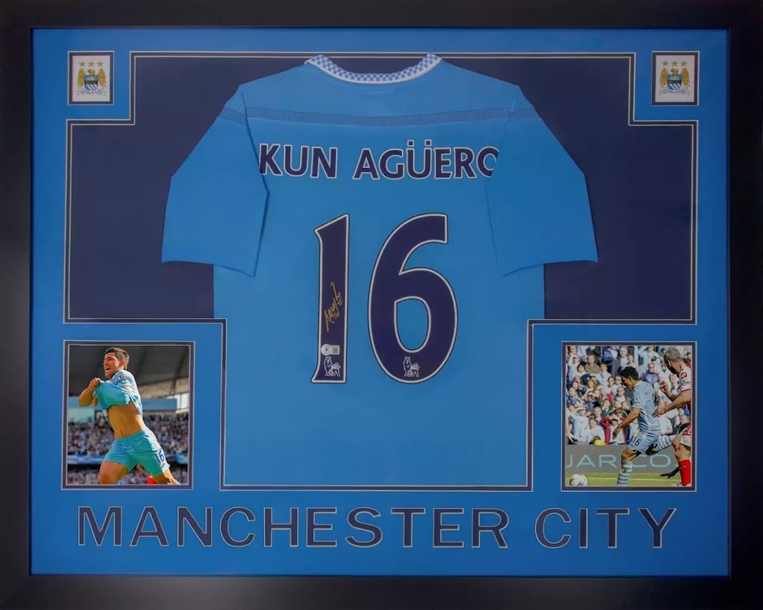 Framed Sergio Aguero Signed Manchester City Home Soccer Jersey #16 - Beckett COA (1 of 1)