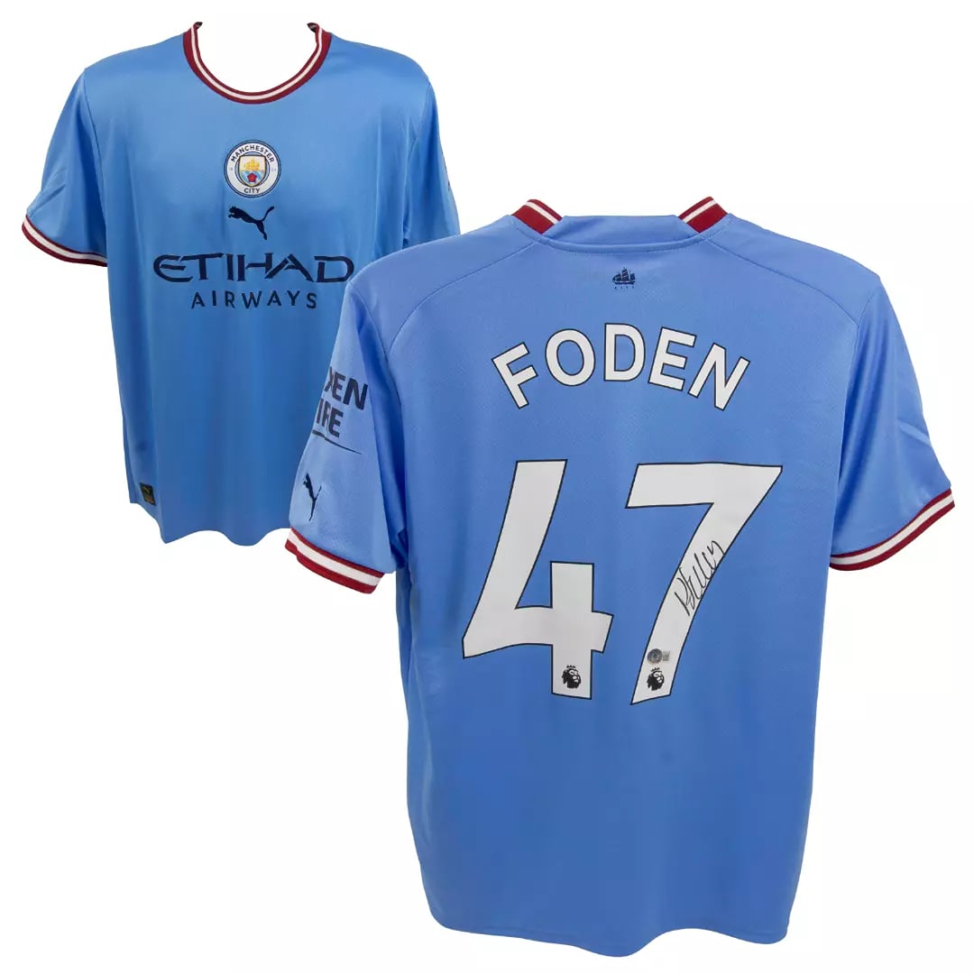 Phil Foden Signed 2023 Manchester City Blue Home Soccer Jersey #47 - Beckett COA (1 of 4)