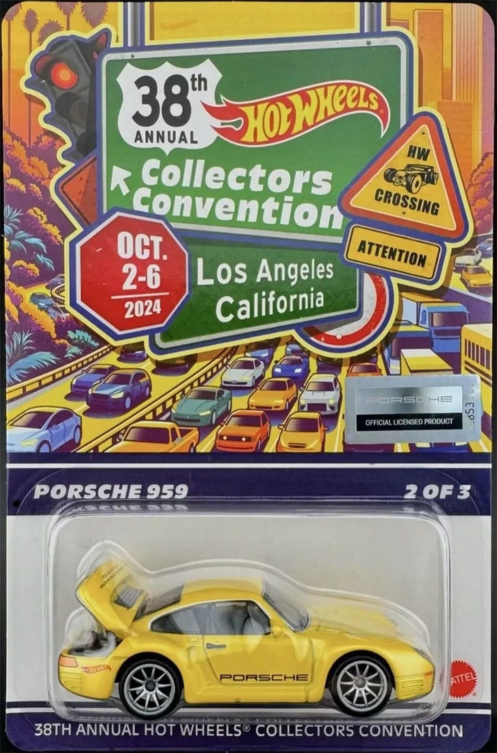 Yellow PORSCHE 959  Hot Wheels 2024 38th Los Angeles Convention w/RR LE (1 of 1)