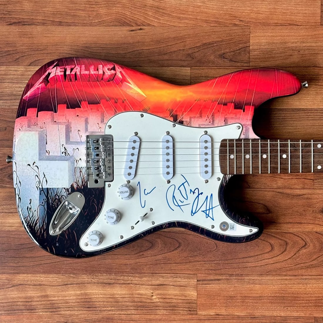 Metallica Signed Guitar Custom 1/1 Graphics Beckett COA Hammett Ulrich Trujillo (1 of 4)