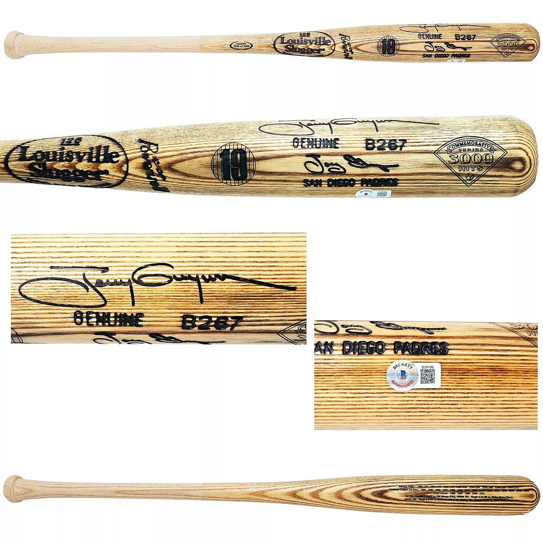 TONY GWYNN AUTOGRAPHED SLUGGER 3000TH HIT BAT PADRES /3000 BECKETT 212649 (1 of 12)