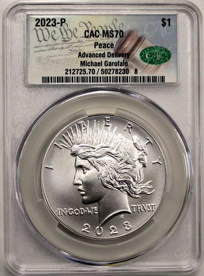 2023 P $1 Silver Peace Dollar CAC MS70 Advanced Delivery Michael Garofalo Signed (1 of 2)