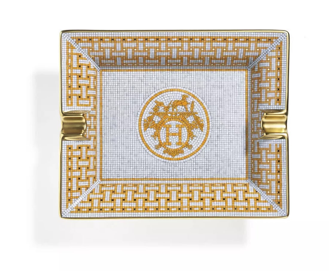NEW HERMES MOSAIQUE AU 24 GOLD ASHTRAY NIB: Condition: New: A brand-new, unused, unopened, undamaged item (including handmade items). See the seller's listing for full details. ,Origin: Limoges,Antique: No,Shape: Rectangle,Occasion: All Occasio