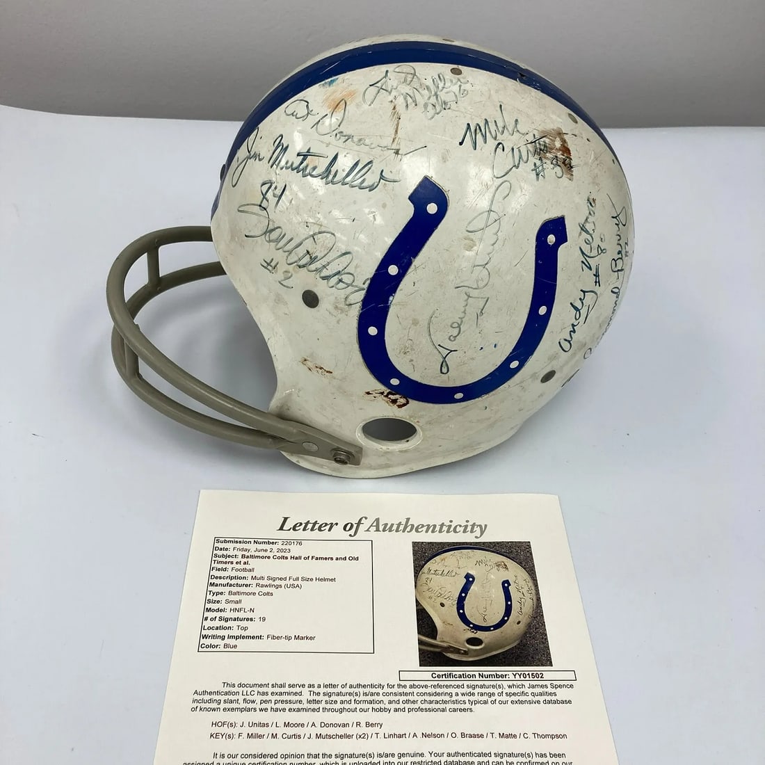 Johnny Unitas Baltimore Colts HOF Legends Multi Signed Vintage 1960's Helmet JSA (1 of 12)