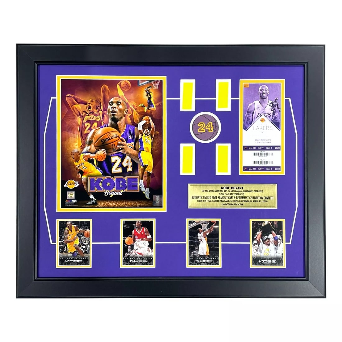 Kobe Bryant Final Lakers Game Used Confetti / Last Season Ticket Framed #D/248 (1 of 10)