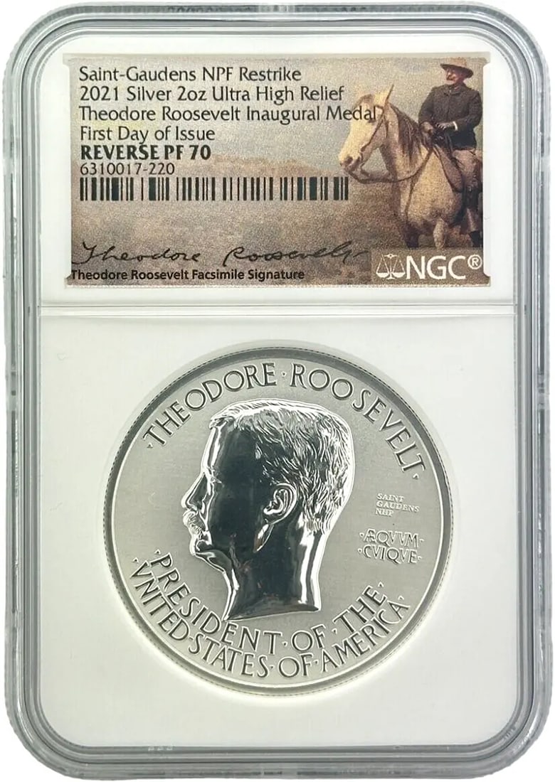 2021 Saint-Gaudens NPF 2oz Silver UHR Theodore Roosevelt Medal NGC REV PF70 FDOI (1 of 2)