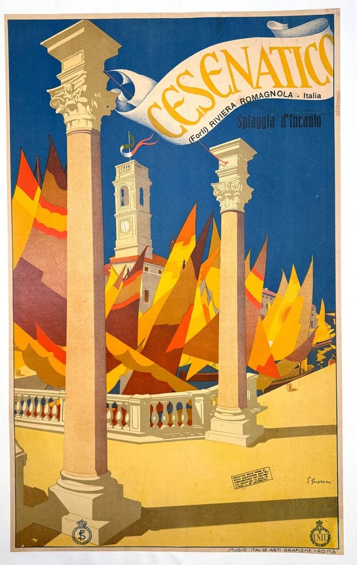Italian Travel poster Cesenatico by Guerrini 1927 ORIGINAL RIVIERA Adriatica: Condition: Used,Artist: Giovanni Guerrini,Size: Medium,Date of Creation: 1927,Title: Cattolica Riviera Adriatica,Material: Canvas, Paper,Certificate of Authenticity (COA): Yes,Original/Licensed Reprin