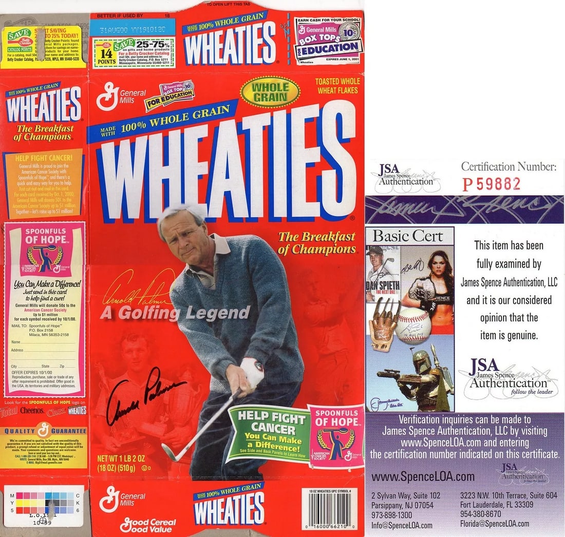 Arnold Palmer Signed Wheaties Box JSA Authenticated COA (1 of 1)
