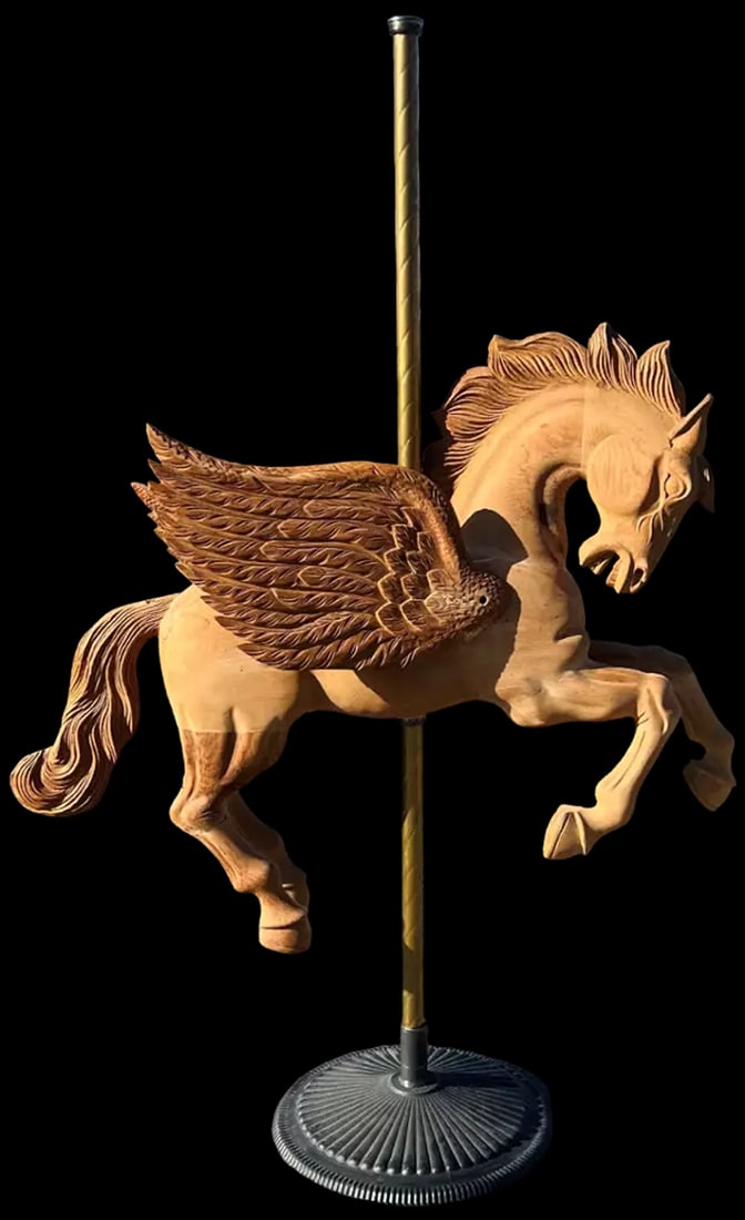 HUGE 48" Artisan Folk Figural Carved Wooden Carousel Pegasus Winged Horse Statue (1 of 12)