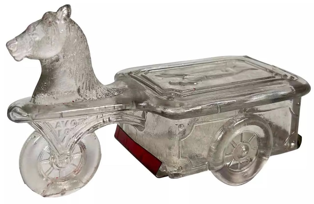 Antique 1920's Avor Glass Kiddie Car Hobby Horse Greyhound 1oz Candy Container (1 of 12)