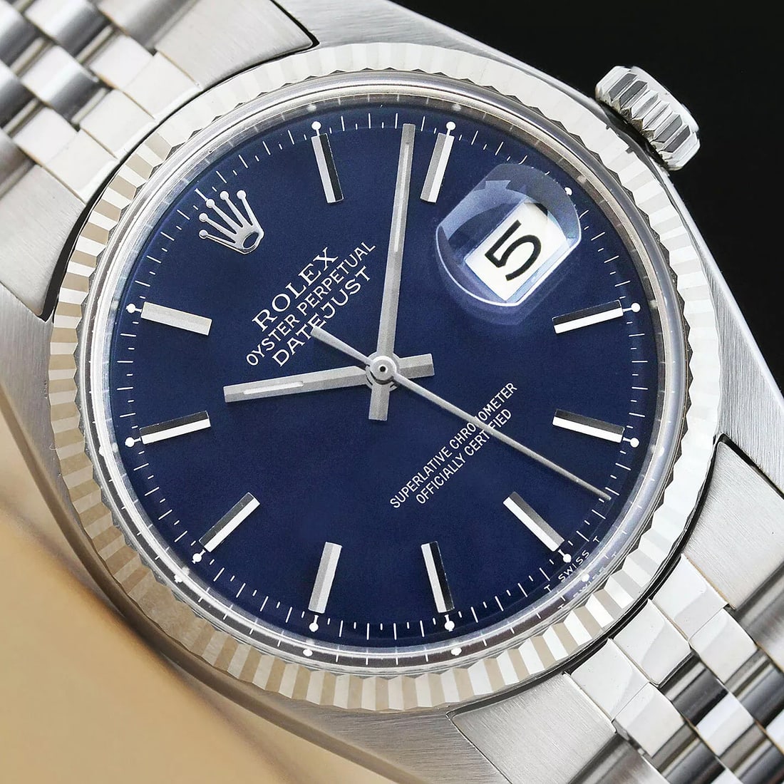 ROLEX MENS DATEJUST BLUE DIAL 18K WHITE GOLD & STAINLESS STEEL WATCH (1 of 6)