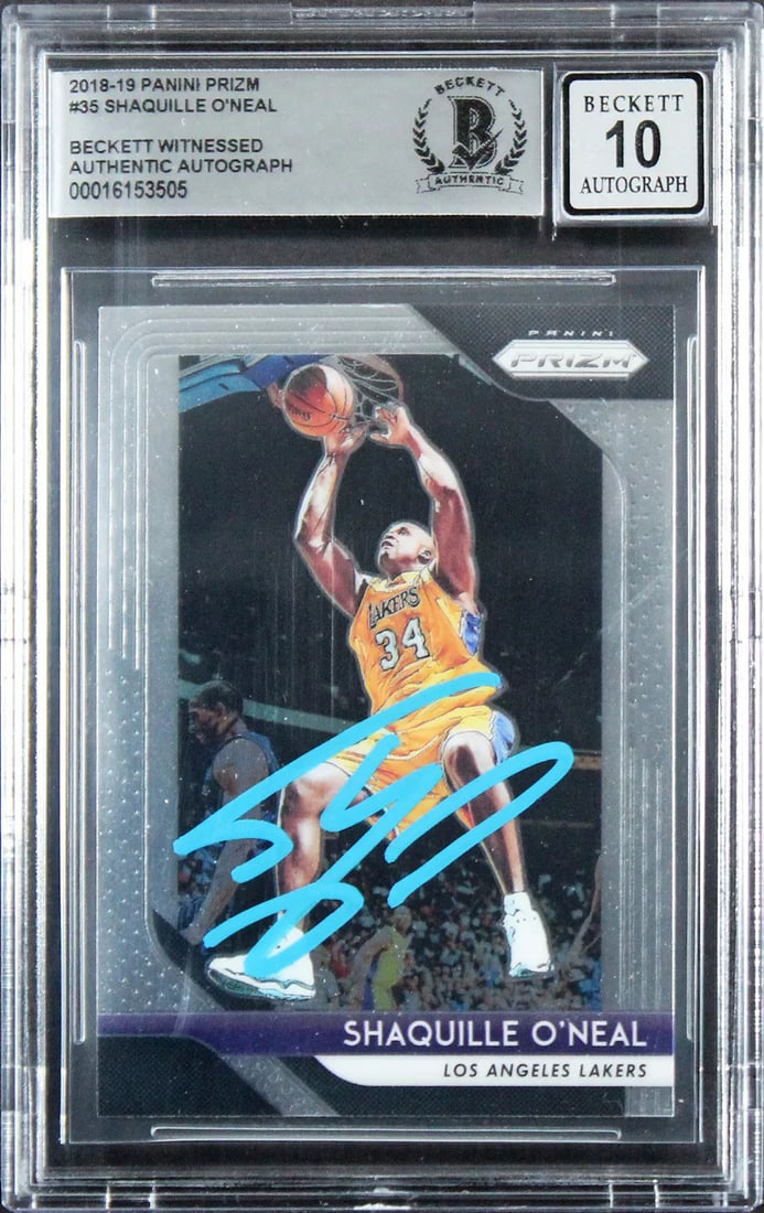 Lakers Shaquille O'Neal Signed 2018 Panini Prizm #35 Card Auto 10! BAS Slabbed (1 of 2)