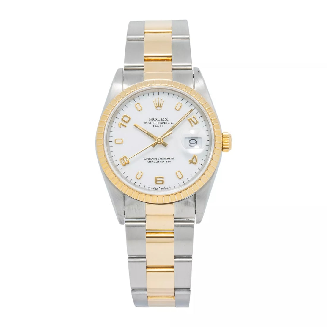Rolex Date 15223 18K Yellow Gold Two Tone White Dial Automatic Men's Watch 34mm (1 of 6)