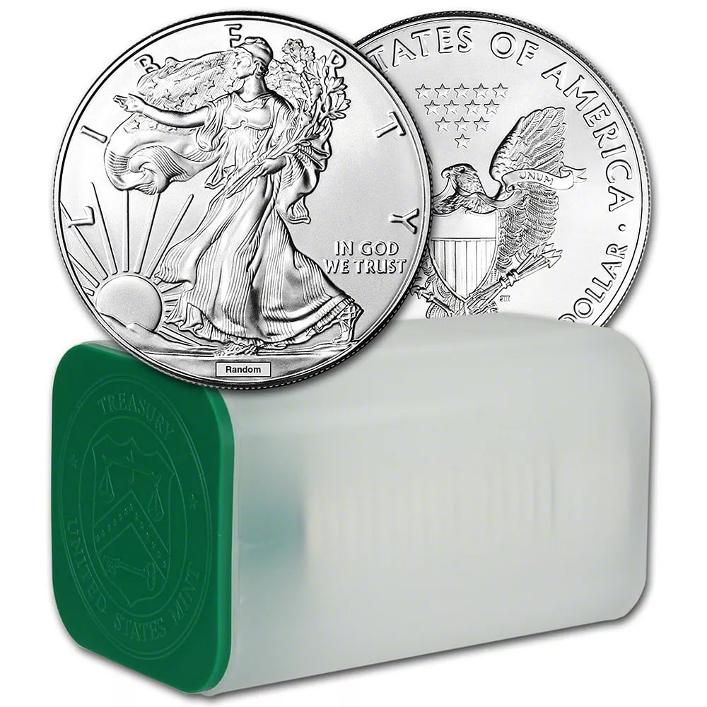 Random Date American Silver Eagle (1 oz) $1 - 1 Roll of 20 BU Coins in Mint Tube (1 of 3)