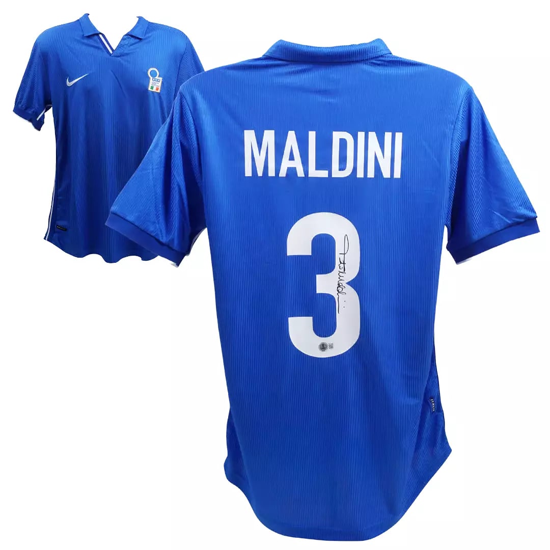 Paolo Maldini Signed Italy FC Home Soccer Jersey #3 with Beckett Witness: Sport: Soccer,Player: Paolo Maldini,Signed: Yes,Original/Reprint: Original,Autograph Authentication: Beckett Authentication Services (BAS),Product: Jersey,Team: Italy FC