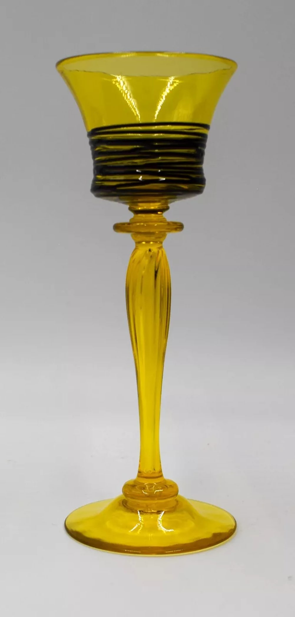 Steuben Art Glass Cordial Bristol Yellow with Mirror Black Threading, Circa 1930 (1 of 6)