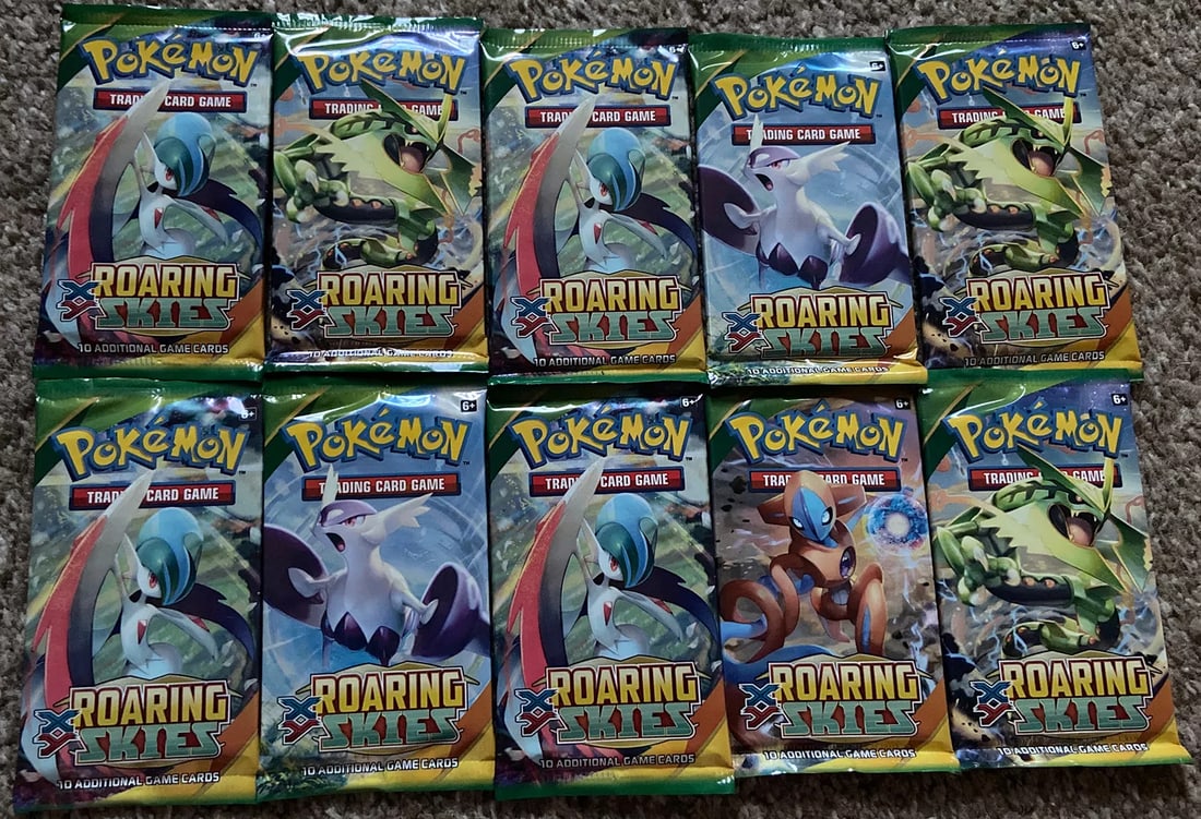 Pokemon XY Roaring Skies Booster Pack LOT of 10 With SUPRISE SINGLE/s (1 of 2)