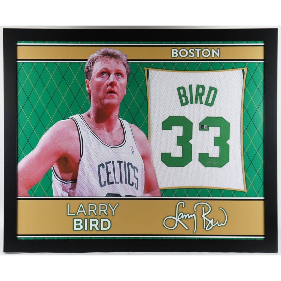 Larry Bird Signed 35.5x43.5 Custom Framed Jersey (Beckett COA) (See Description) (1 of 1)