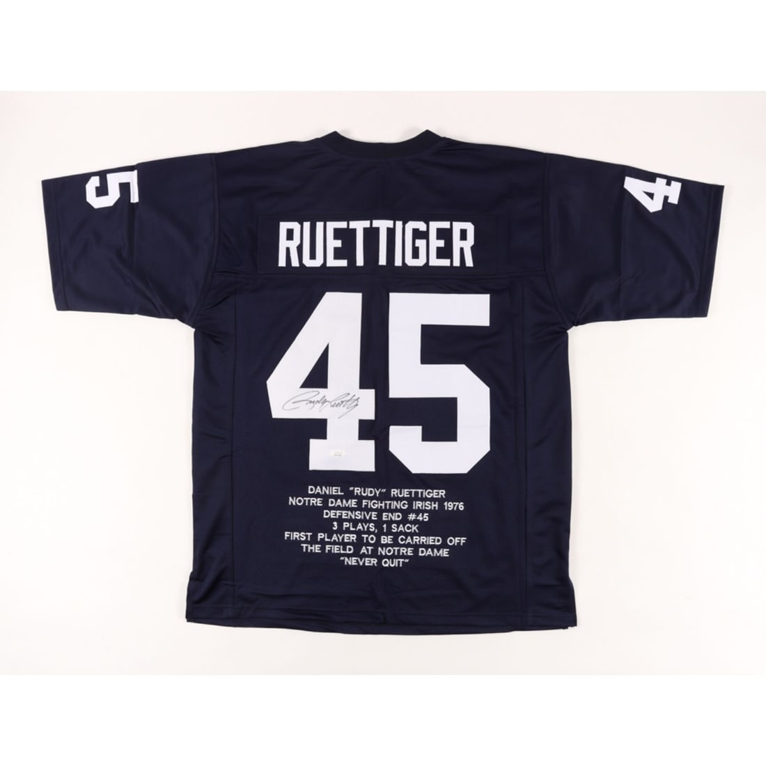 Rudy Ruettiger Signed Career Highlight Stat Jersey (JSA COA) (1 of 3)