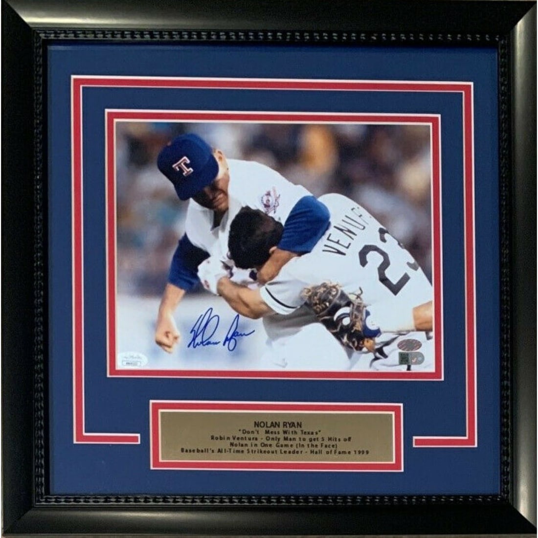 Nolan Ryan Signed Rangers Framed 8x10 Photo Fight Punch Robin Ventura JSA COA (1 of 1)