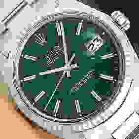 ROLEX MENS DATEJUST 18K GOLD STAINLESS STEEL GREEN DIAL WATCH w/ OYSTER BAND First Image