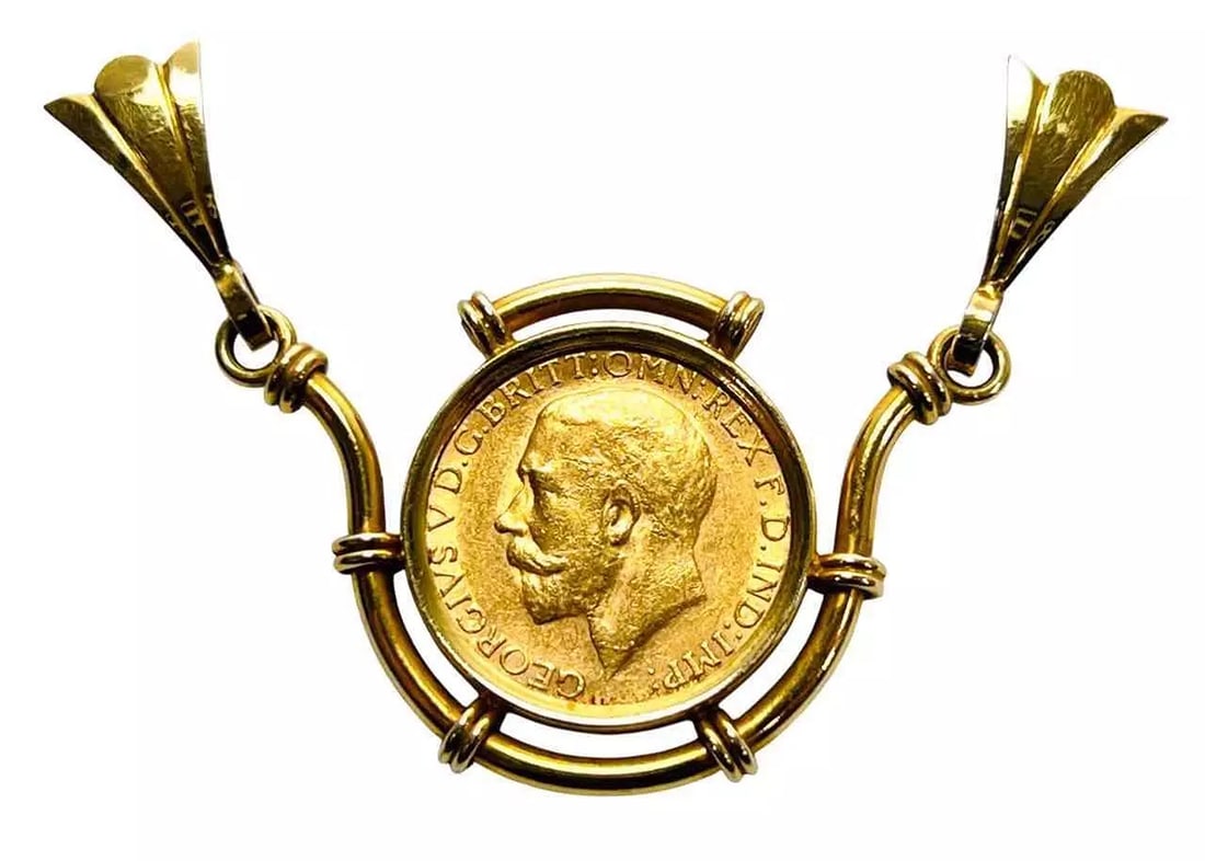 1919 22K Gold King George V Sovereign Coin Australia 14K Mount Pendant Necklace (1 of 8)