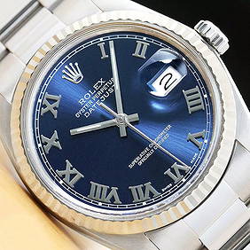 MENS ROLEX DATEJUST BLUE ROMAN 18K WHITE GOLD & SS WATCH w/OYSTER BAND (1 of 8)