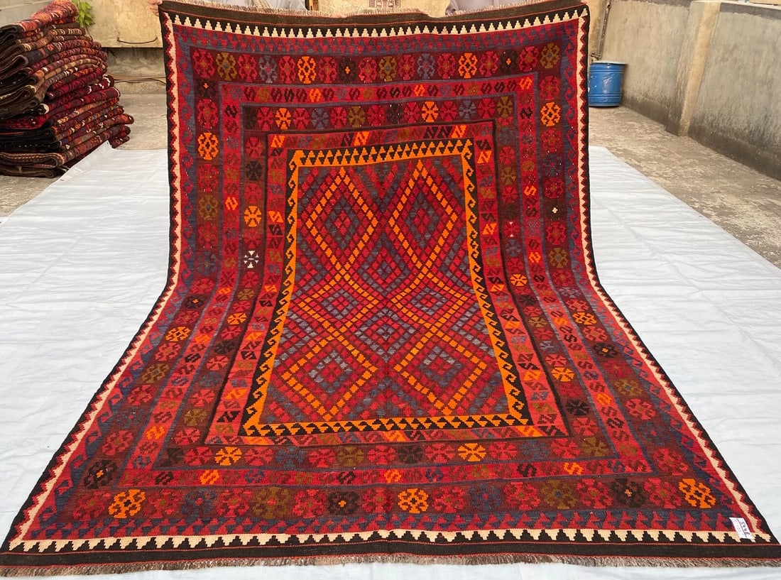 Rustic Rich Red Afghan Area Rug 7x10 Antique Handmade Turkmen Veg Dyes Geometric (1 of 17)