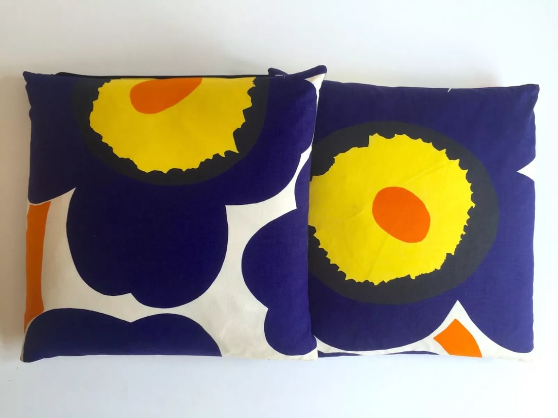 MARIMEKKO RARE ORIG VTG 1960'S SCANDINAVIAN MID CENTURY MODERN THROW PILLOWS: Condition: Pre-owned,Size: 14 X 14,Shape: Square,Style: Mid-Century Modern,Material: 100% Cotton,Theme: Art,Pattern: Abstract,Type: Cushion,Color: Multi-Color,Brand: Marimekko,Room: Bedroom,Modified I