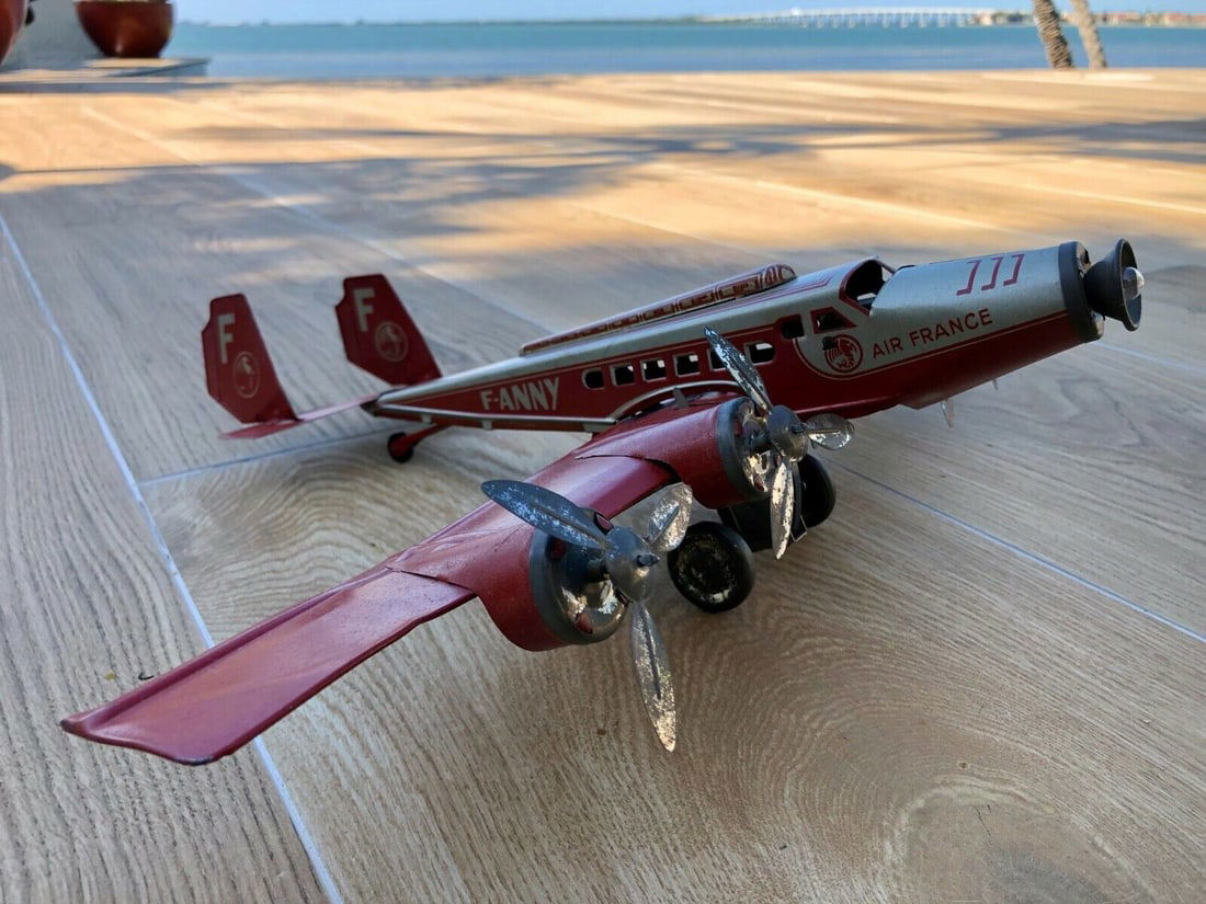 RARE Joustra Air France 4 Engine “F-ANNY” Tin Windup Toy Airplane Battery Light: RARE Joustra Air France 4 Engine “F-ANNY” Tin Windup Toy Airplane Battery Light