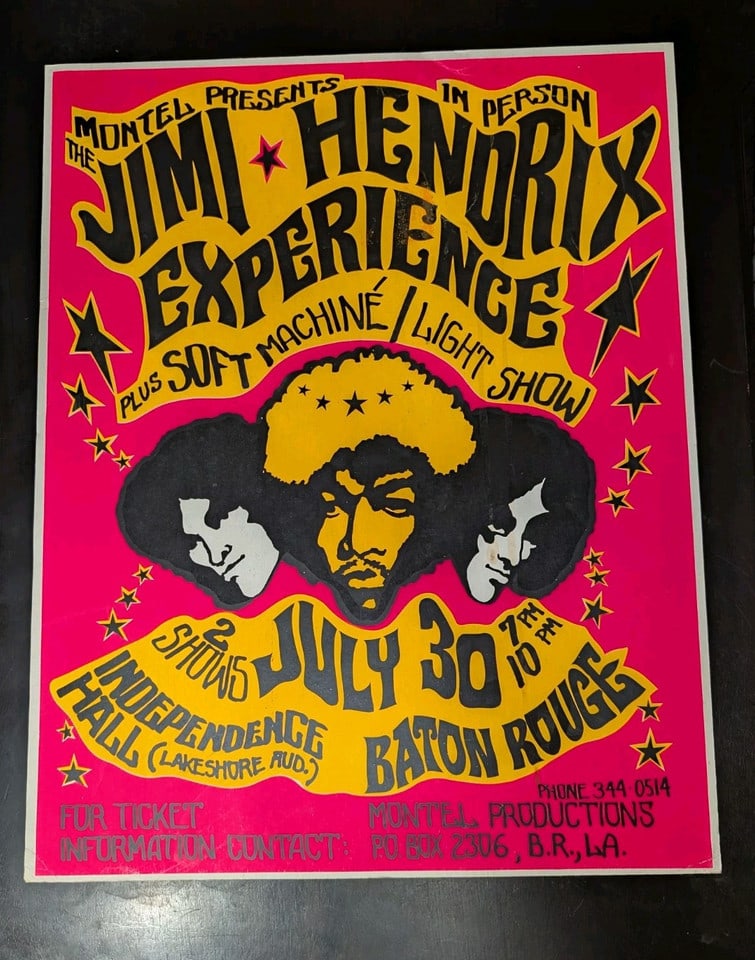 Vtg Jimi Hendrix Experience w Soft Machine Concert Poster Baton Rouge 29" X 23" (1 of 1)