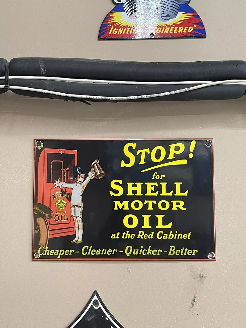 VINTAGE SHELL STOP FOR PERFORMANCE GASOLINE PORCELAIN SIGN GAS PUMP STATION (1 of 5)