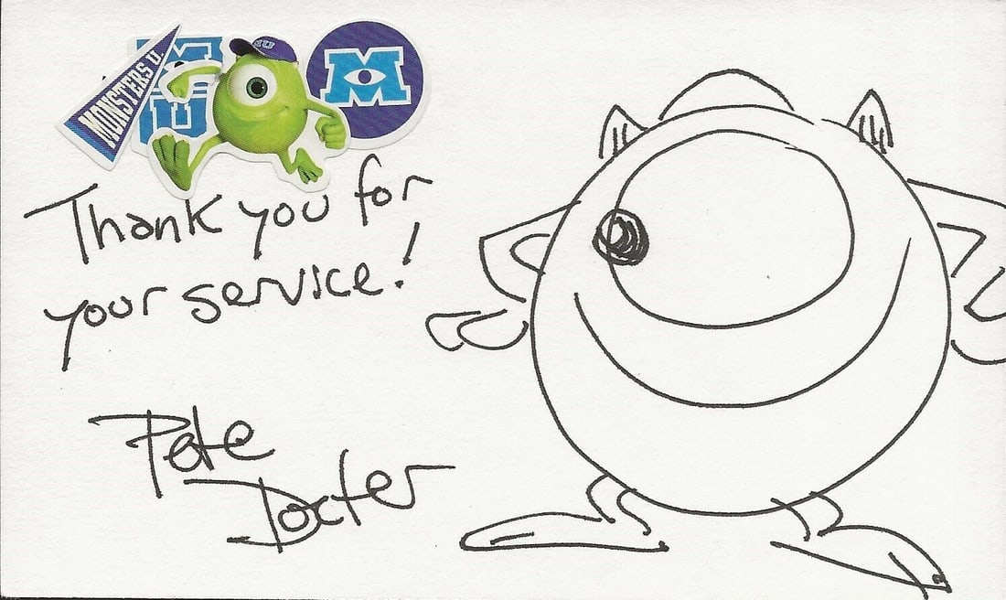Pete Docter REAL hand SIGNED & Drawn Monsters Inc Sketch COA Pixar Mike Wazowski (1 of 1)