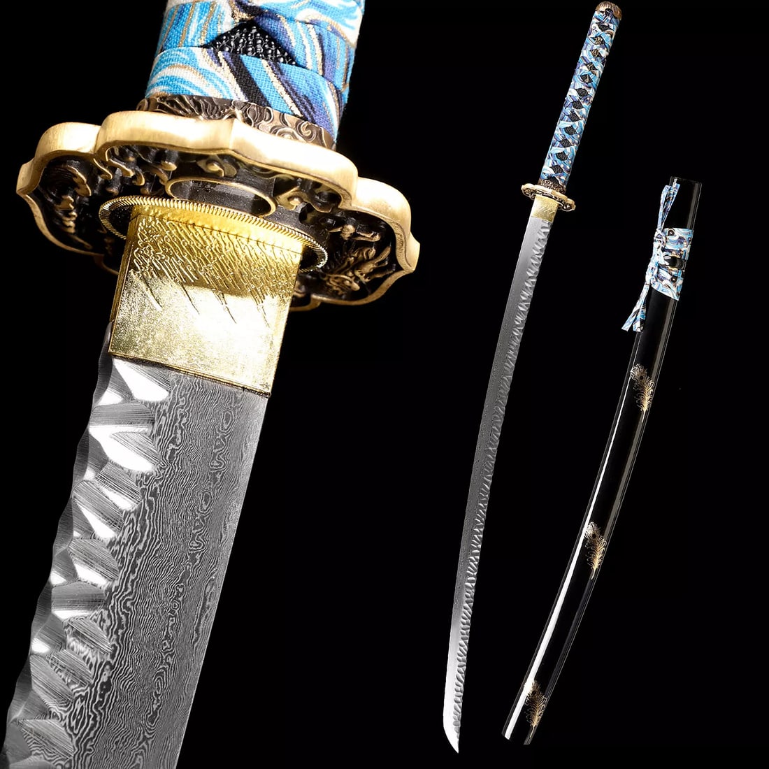Japanese Damascus Folded Steel Katana Sword: Overall Length: 40.5 Inch /104CmNagasa Length: 27.8inch/70.5cmHandle Length: 10.6 Inch / 27 Cm. Condition: New: A brand-new, unused, unopened, undamaged item (including handmade items). See the seller