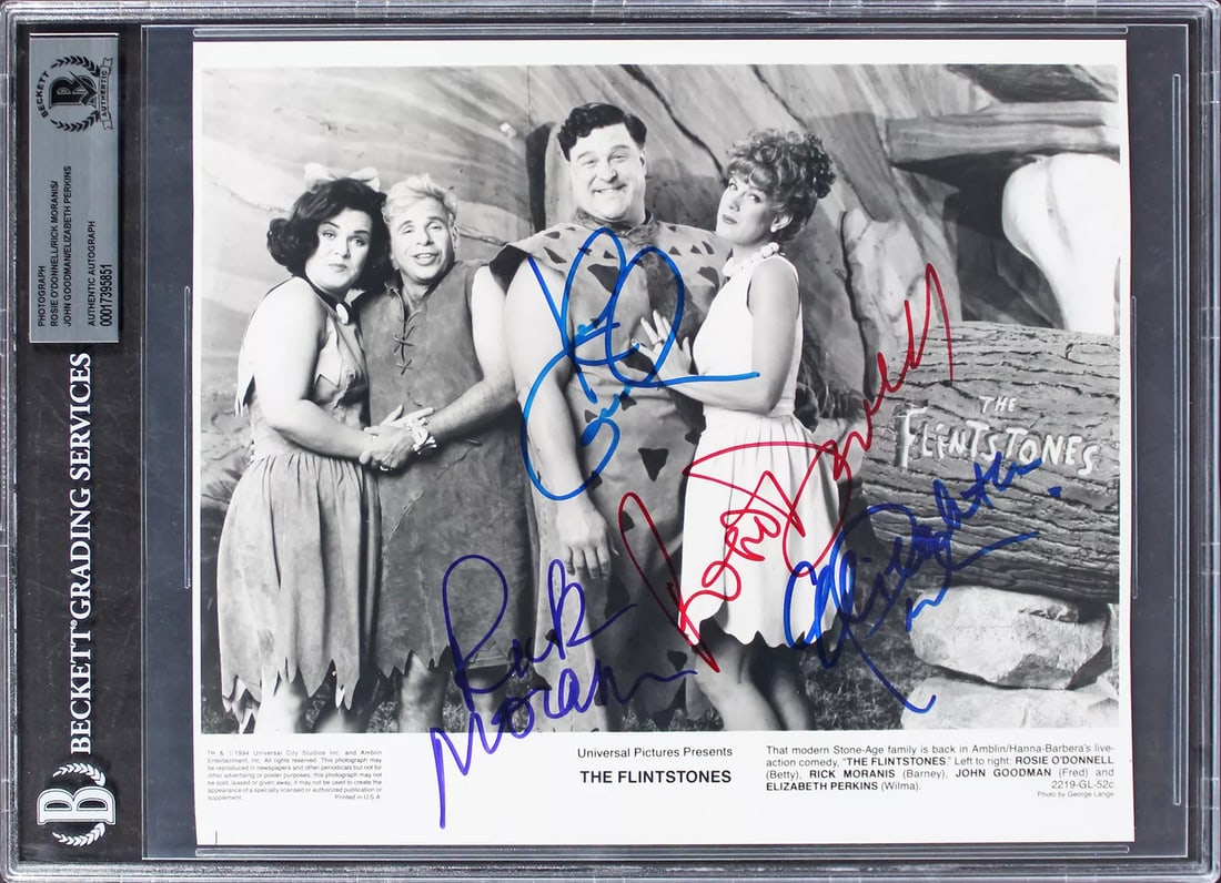 Flintstones (4) Goodman, Perkins, Moranis & O'Donnell Signed 8x10 Photo BAS Slab: Object Type: Photograph,Autograph Authentication: Beckett,Industry: Movies,Original/Reproduction: Original,PRODUCT_COA: Beckett,PRODUCT_SIGNED_BY_NAME: John Goodman, Elizabeth Perkins, Rick Moranis &