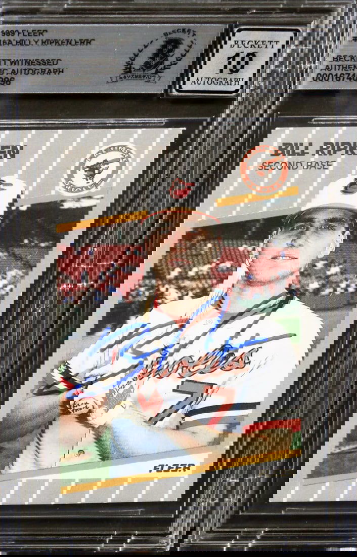 Orioles Billy Ripken Signed 1989 Fleer #616A Card Auto 10! Creased BAS Slabbed (1 of 4)
