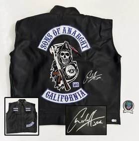Charlie Hunnam Signed Leather Vest Sons of Anarchy Beckett BAS COA