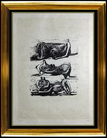 Henry Moore Lithograph HAND SIGNED Reclining Figures Watercolor Framed Artwork