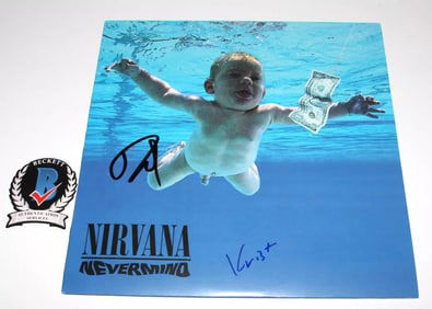 DAVE GROHL KRIST NOVOSELIC SIGNED NIRVANA NEVERMIND VINYL RECORD LP BECKETT COA