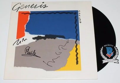 GENESIS BAND SIGNED 'ABACAB' ALBUM VINYL RECORD BECKETT COA PHIL COLLINS TONY x3