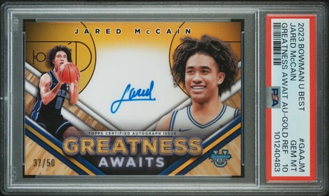 Jared McCain 2023 Bowman University Best Greatness Awaits Auto /50 #GAAJM (PSA 10)