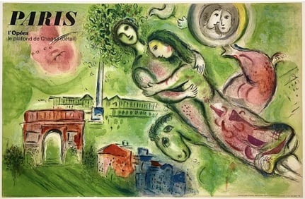 Original Vintage Poster PARIS L'OPERA French Travel Tourism MARC CHAGALL LINEN